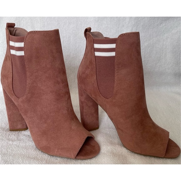 🆕 Mauve Pink Open Toe Heel Booties - Picture 1 of 7